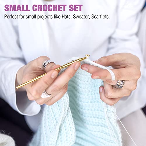 Tomorotec 41Pcs Multi-Color Metallic Crochet Hooks Set, Art Aluminum Knitting Needles for Yarn Craft Set with Sylish Storage Bag, Stitch Markers and Big Eye Needles (Purple Bag) - color: Purple Bag