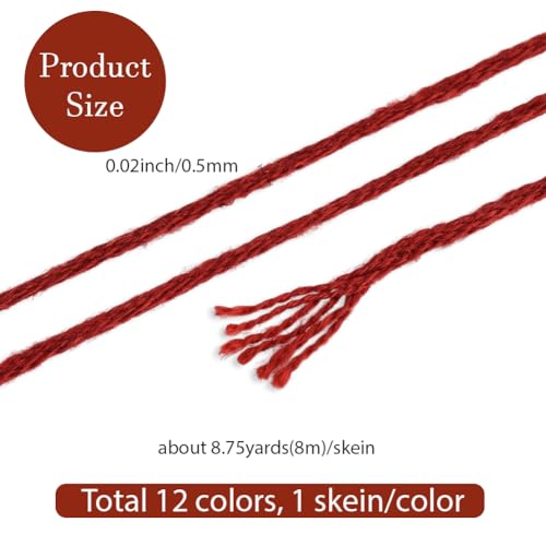12 Skeins 6 Strands Red Brown Embroidery Thread for Hand Sewing - color: Light Red