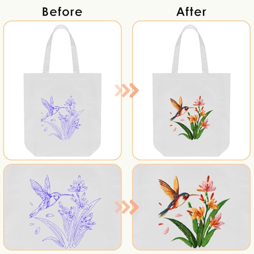 ERKOON Embroidery Canvas Tote Bag for Beginners, Needlepoint Arts Crafts Cross Stitch Kits for Adults Including Stamped Embroidery Bag with Hoops, Needle, Instruction and Color Threads (Hummingbird) - color: Hummingbird