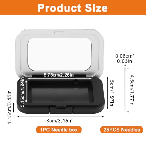 Magnetic Needle Holder Case with Clear Acrylic Lid, Sewing Needle Keeper with 25 Needles Included, Portable Strong Magnet Pin Storage Case for Sewing, Quilting and Crafts
