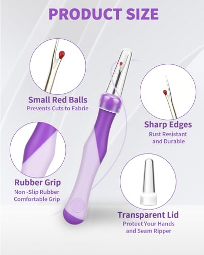 Needle and Thread Seam Ripper, Rippers for Sewing and Thread,Remover Stitch Tool for Hand Sewing, Knitting, Cross Stitching, Embroidery and Thread Removal (Purple) - color: Purple
