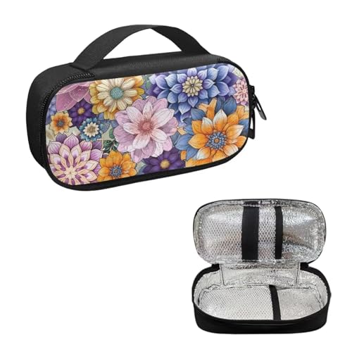 Bohemian Flower Diabetic Supplies Bag Carrying Case Organizer For Diabetes Testing Kit, Blood Glucose Monitor Kit with Meter, Blood Sugar Test Strips, Lancets, Lancing Device, Alcohol Wipe - color: Bohemian Flower