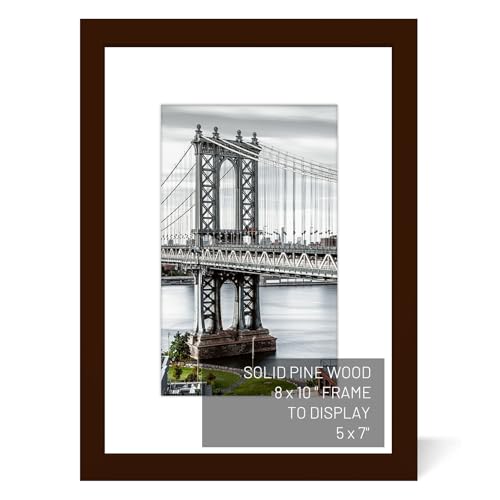 8x10 Picture Frames Solid Wood Display Pictures 5x7 or 8x10 Frame Poster Photo Frame Art with 1 Mat for Wall Mounting or Table Top (Brown) - color: Brown, size: 8x10 inch