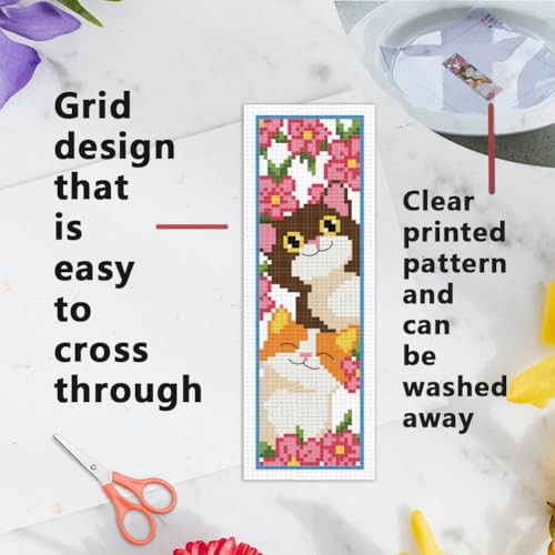 INFUNLY 6pcs DIY Cat Cross Stitch Bookmark Kits for Beginner 2.99''×8.54'' Cute Kitten Stamped Embroidery Bookmark Kit with Instruction Printed Animal Bookmark Set for Cat Lovers Book Readers Writers - style: Cute Cat