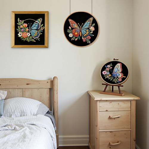 Santune Embroidery Kit Needlepoint Cross Stitch Kits for Beginners Adult Needle Point Sets with Butterfly Embroidery Patterns, Includes Step-By-Step Instructions and Accessories - color: Butterfly & Flower Series
