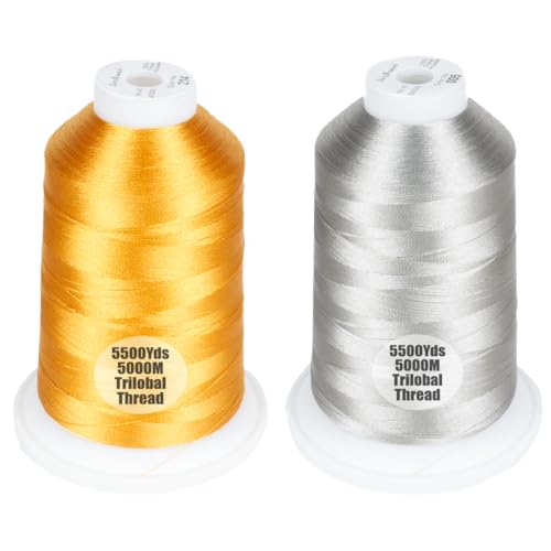 Simthread 2Pk 5500Y 40WT Polyester Embroidery Thread Gold214 Silver005 - color: Royal Duo(OldGold+Silver)