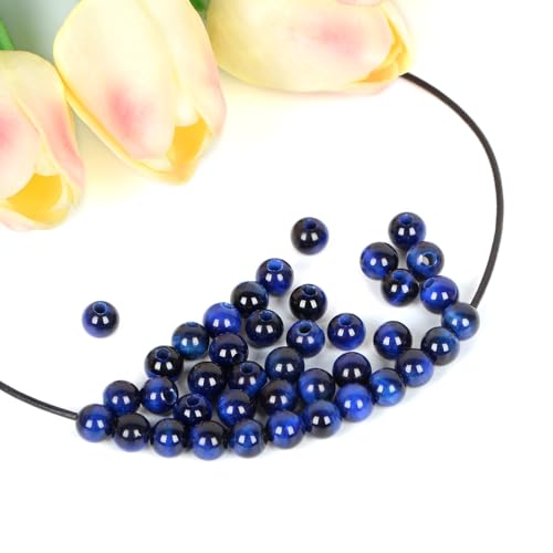 AD Beads Natural Gemstone 8mm Round Loose Beads Big Hole 2.5mm Sized 40pcs (Sapphire Tiger's Eye) - color: Sapphire tiger's eye