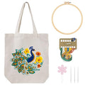 Louise Maelys Peacock Flower Embroidery Kit for Beginners Canvas Tote Bag - color: Peacock