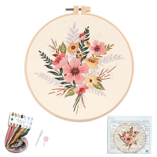 Silentsea Embroidery Kit, Floral and Nature Designs, with Hoops, Needlework Pattern Set (Flower) - color: flower