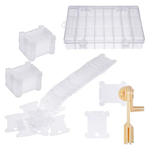 Embroidery Floss Organizer Box Tools with 100 Pcs Plastic Floss Bobbins 1 Bobbin Winder 1 Removable 24 Compartments Cross Stitch Embroidery Thread Storage Box for Craft DIY Sewing Storage Jewelry