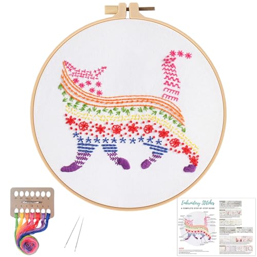 Louise Maelys Cute Cat Embroidery Kit for Beginners Creative Set - color: flower cow