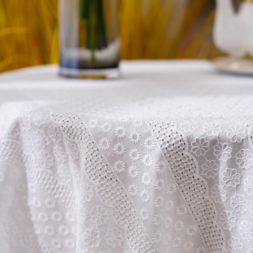 RTMAGIC Ruffle Cotton Tablecloth Circle White Embroidered Table Cloths - size: 43" (Round)