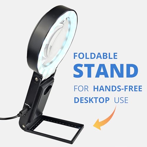 30X 10X Hands-Free Magnifying Glass with Stand, USB Rechargeable LED Light, Storage Case | Handheld Magnifier for Reading - size: USB Rechargeable - Deluxe Edition