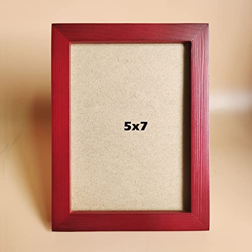 5x7 Picture Frames RED Solid Wood Frame, Plastic Panel (Film Needs to be Removed) Table or Wall.Front Window Opening 4.5x6.5 inch. - color: Red, size: 5x7