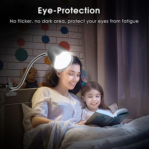 E ENERGETIC LIGHTING Desk lamp with Clamp, Non-Dimmable Clip Light for Bed and Desk, 4000K Cool White, 3.5W 240 LM lamp, Eye Protection, ETL Listed - color: Clip Lamp-Silver