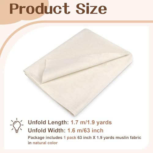Cotton Muslin Fabric, 63 Inch X 1.9 Yards Natural Fabric By the Yard - color: Natural Unbleached