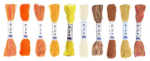 Olympus Sashiko Thread 20m Skein Color Bundles (Yellows, Oranges & Browns - 10 Pieces) - color: Yellows, Oranges & Browns - 10 Pieces