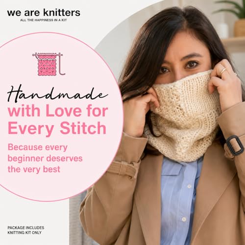 We Are Knitters Stitch Sampler Knitting Kit | Beginner-Friendly Knitting Starter Kit with Yummy Yarn | Learn Essential Stitches & Make Your First Snood - color: Yummy Yarn White