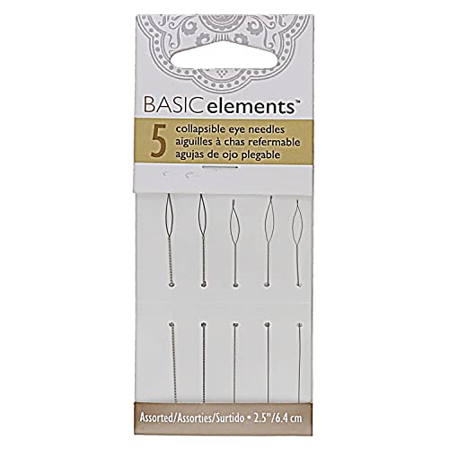The Beadsmith Basic Elements Collapsible Eye Needles – 2.5 Inch Long – Flexible Twisted Wire – Large Eye, Easy to Thread – 5 Needles in Assorted Sizes - size: 2.5" Long - 5 Needles
