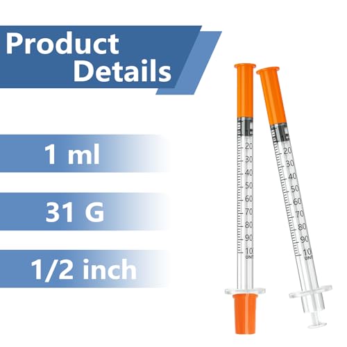jeringas 1ml 31G 1/2" (12.7mm), Individually Wrapped, Pack of 100 - size: 1ml 31G 1/2 Inch