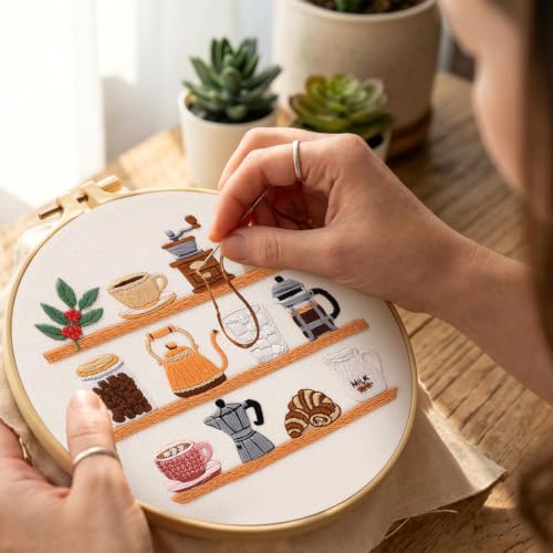 Nuberlic Coffee Bar Embroidery Kit for Beginners - color: coffee