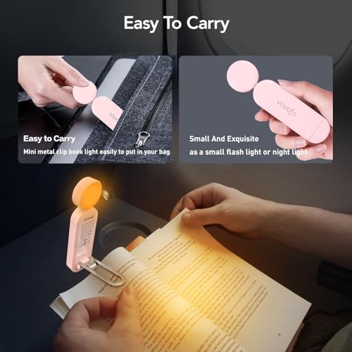 VAVOFO USB Rechargeable Book Light, Bookmark Clip on LED Reading Light - color: Light Pink