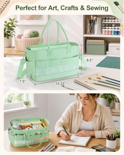 Marscamd Craft Organizer Tote Bag, Art Supply Caddy, Green - color: Green