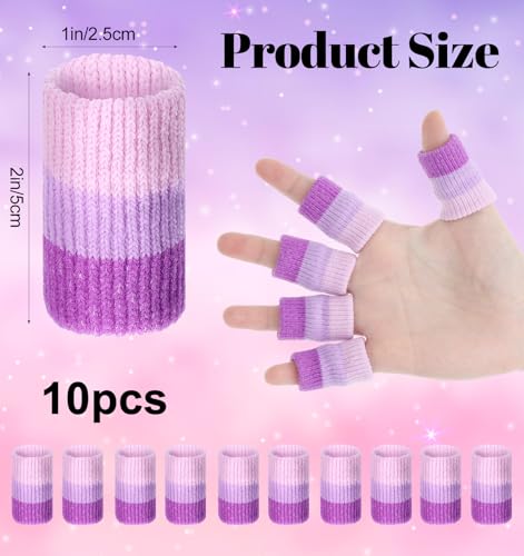 10 Pcs Knitting Finger Protector, 2-Inch Breathable Compression Crochet Finger Guard for Knitting & Writing Cushioned Fingers Covers for Pain Relief (Purple)