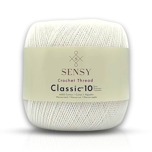 S Sensy Classic Size 10-Mercerized Giza Cotton #0 Lace Yarn White 618 Yards - color: White, size: 1 Skein