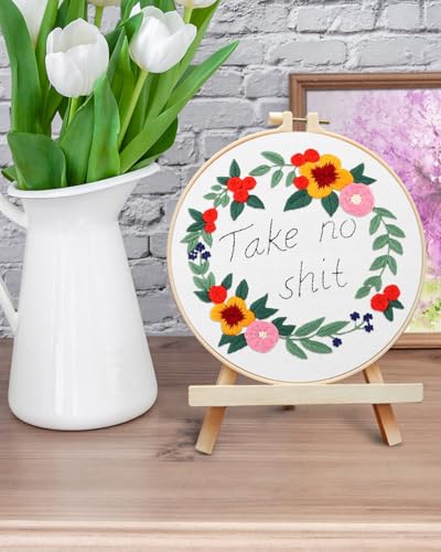 ERKOON Embroidery Kit for Beginners, Flower Cross Stitch Set for Include Embroidery Cloth Hoops Threads for Craft Lover Hand Stitch with Embroidery Skill Techniques (Happiness Wreath) - color: Happiness Wreath
