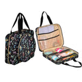 Portable Square Cross Stitch Starter Kits Bag Embroidery Project Bag Embroidery Tool Storage Tote Bag with Multifunctional Pockets, Bag Only (Black Leaves) - color: Black Leaves