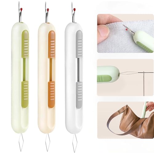 3 Pack Dual Function Seam Ripper and Needle Threader Compact Design Needle Threaders for Hand Sewing Threaders for Sewing Perfect for Easy Stitch Removal and Threading Needles Efficient Seam Ripping - color: green white orange