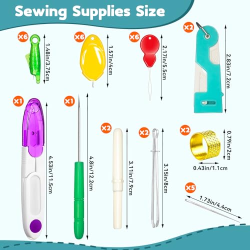 Lechchy 33 Pcs Sewing Tool Kit - with Automatic Needle Threader/Fish Mouth Easy Threader/Gourd and Thumb Shaped Simple Threader/Seam Rippers/Thread Snips/Drawstring Threaders/Awl/Thimbles/Needles - color: Style 1