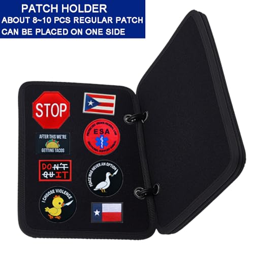 7.1" x 10.6" Tactical Patch Binder, Hook and Loop Patch Collection Book, 4-Page Portable Patches Display Album with Ring Binder Design, for Morale,Military,Flag,Funny Meme Badges Storage - size: 7.1x10.6 inch