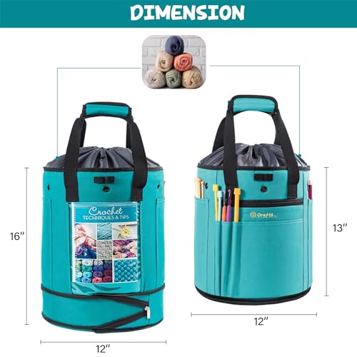 MYBAGZING Expandable Crochet Organizer - Yarn & Crochet Tote with Drawstring Closure - Ideal Gift - color: Teal-Ⅰ, size: Large-Drawstring Closure