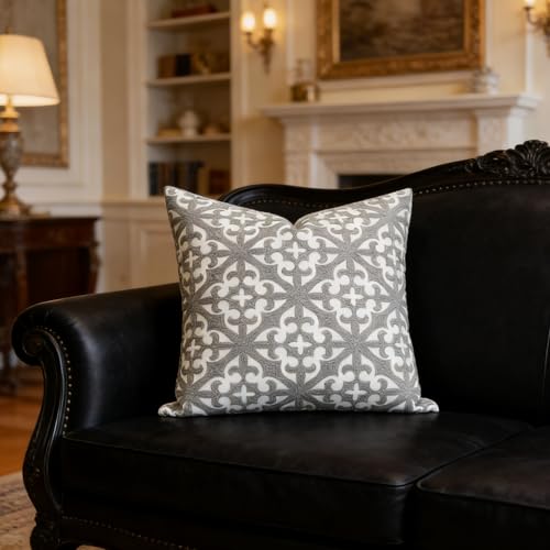 SLOW COW Embroidered Throw Pillow Cover 18 x 18 Inch Grey - color: Grey Farmhouse Flower, size: 18" x 18" (Pack of 1)