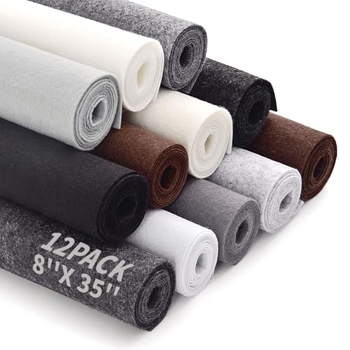 12 Rolls 8"x35" Large Stiff Felt Sheets, 1mm Felt Fabric Sheet for Crafts - color: Gray Series