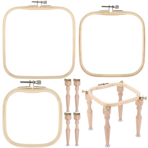 Novabright 3 Pcs Embroidery Hoop Stand Set 5.1" / 6.3" / 7.9" Square Hoops 4 Professional Stands Embroidery Kit for Arts Crafts Sewing Needlework Cross Stitch Supplies