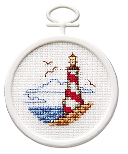 Janlynn 18 Count Round Mini Counted Cross Stitch Kit, 2-1/2-Inch, Lighthouse