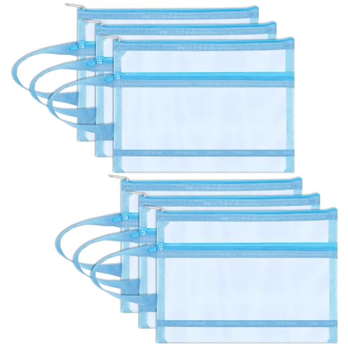 6 Pack Mesh Zipper Pouch Bags, Double Layer Nylon Pouch with Handle for Office Travel Organization (Blue, A5) - color: Blue, size: A5