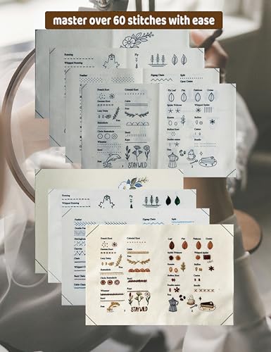 Linhao Jew Embroidery Stitch Book Kit for Beginners, Embroidery Starter Set for Adults DIY Hand Sewing Kits with Threads&Tools，Step-by-Step Video Tutorials