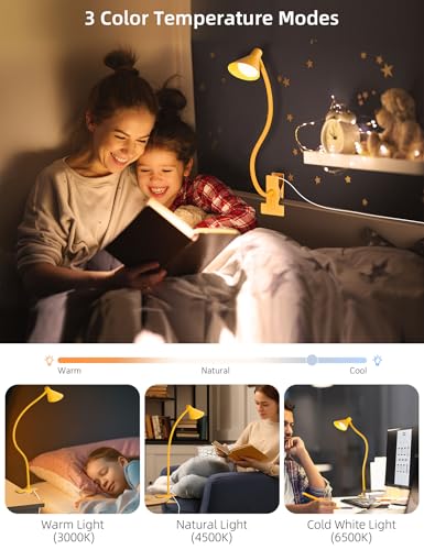 LiFMIRA Desk Lamp Clip on Lamp for Bed, LED Reading Light for Bed Yellow - color: Yellow