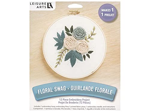 LEISURE ARTS Embroidery Kit 6" Flower Swag Home - Embroidery Kit for Beginners and Adults, Cross Stitch Kits with Patterns, DIY Starter Set for Seasonal Craft Projects