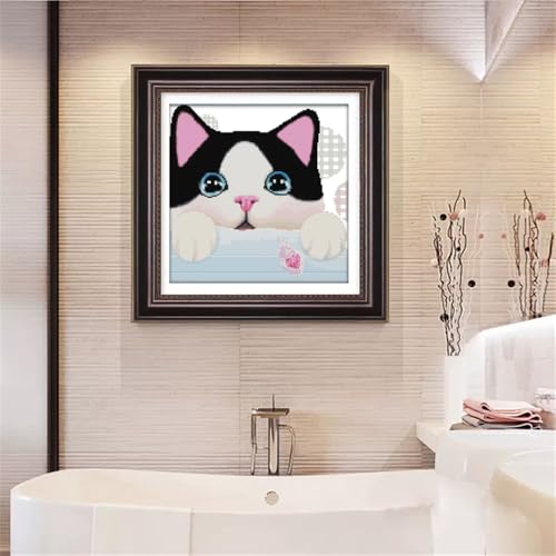 JOYSEWING Cat face Stamped Cross Stitch Kit, Animals Pattern 11CT Cross Stitch Kit for Adult DIY Gifts Craft kit Embroidery Kits for Beginners Wall Decor (Curious(11CT) 17.32 ×16.14 inch) - color: Curious(11CT) 17.32 ×16.14 inch