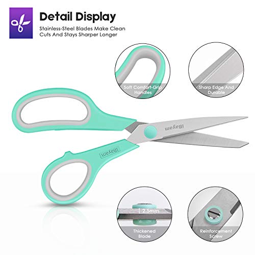 iBayam 8" Heavy Duty Scissors All Purpose for Office School Crafts Sewing - color: Mint, Grey, Purple, size: 3-Pack