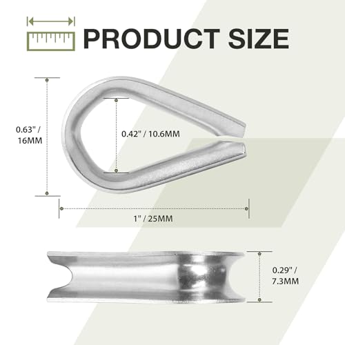 M4 Wire Rope Thimble, 304 Stainless Steel Thimble for 1/8-5/32 Inch Diameter Wire Rope, 4 Pieces - size: M4