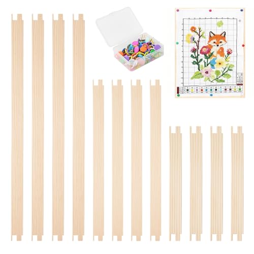 Jieting 12pcs Wooden Stretcher Bars Kit with 100 Tacks, 3 Sizes (8/12/16 Inch) Canvas Stretcher Bars for Needlework, Embroidery, Cross Stitch, Needlepoint & Fabric Crafts Frame Set - color: 8 / 12 / 16 Inch