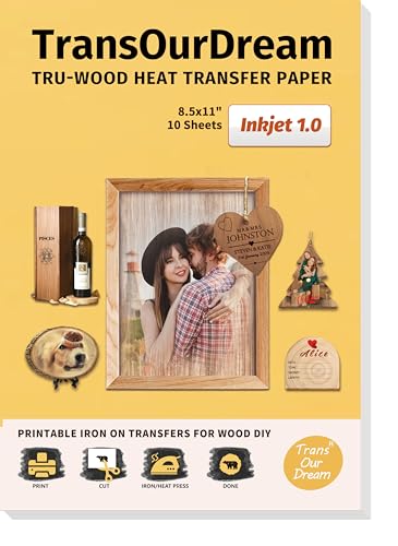 TransOurDream Heat Transfer Paper for Inkjet Printer (10 Sheets, 8.5x11") Printable Iron on Transfer Paper for Wood (Inkjet 1.0) - color: Wood, size: 10 Sheets
