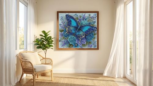 Butterfly and Flowers Cross Stitch Kits for Adults,11CT Stamped Cross Stitch Kits for Beginner,DIY Needlepoint Embroidery Patterns Kits Embroidery Patterns for Home Wall Decor 13.7x13.7 inches - color: T021