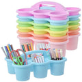 6 Pack Classroom Caddy Organizer with Handle, 6 Compartments, Pastel - color: Pastel